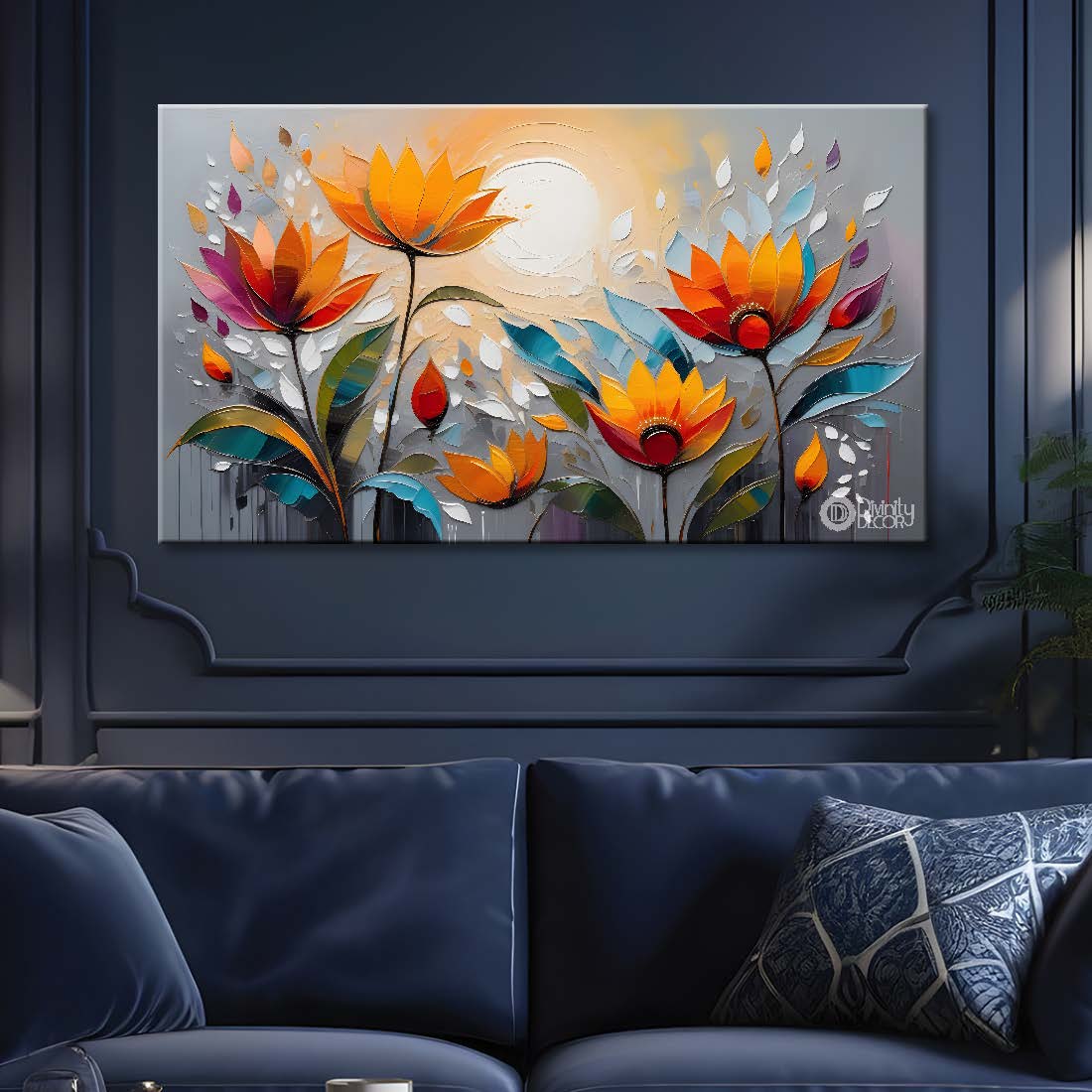 Orange flowers in light background canvas painting- Flower-304