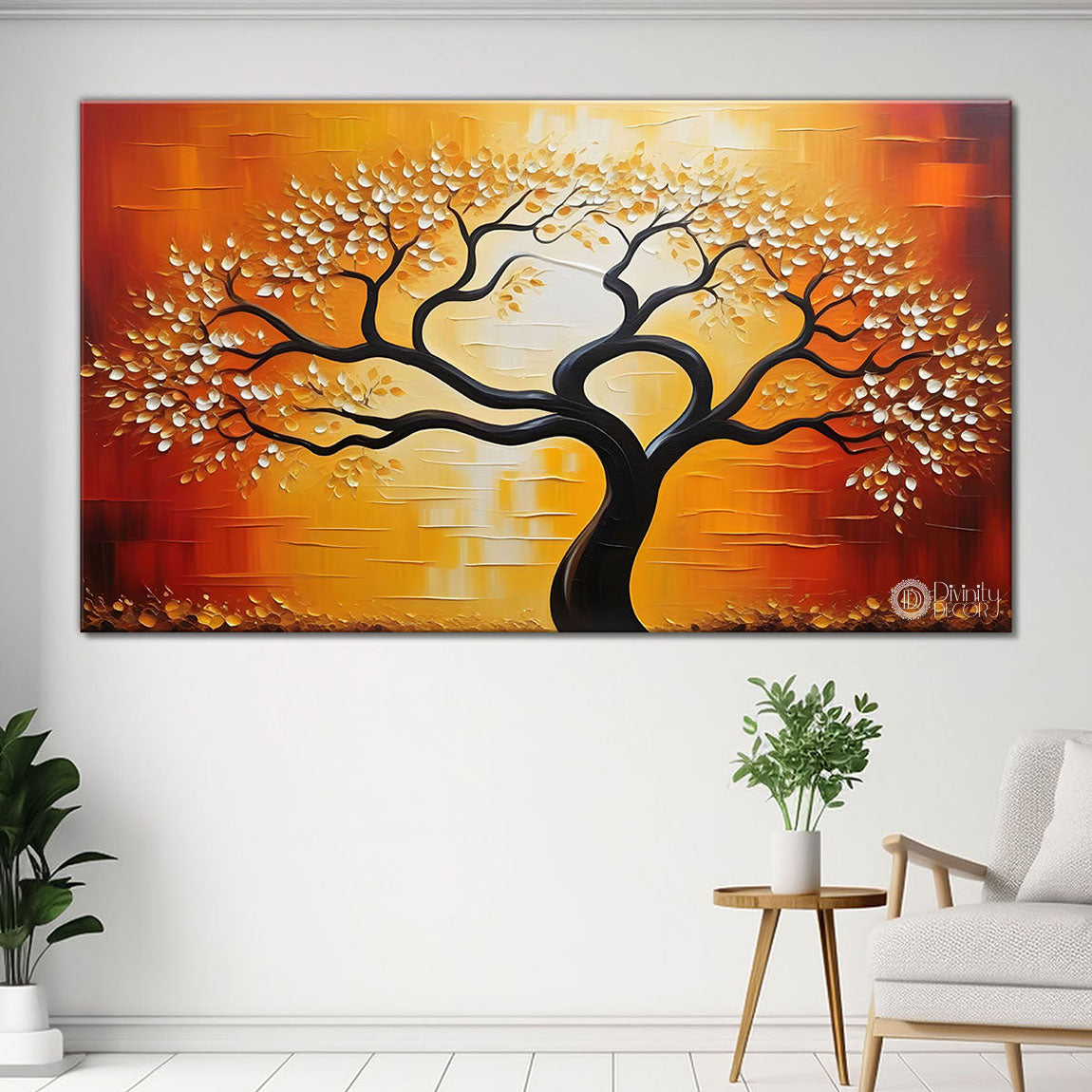 Tree with orange background painting Canvas Painting - Nature Art -305