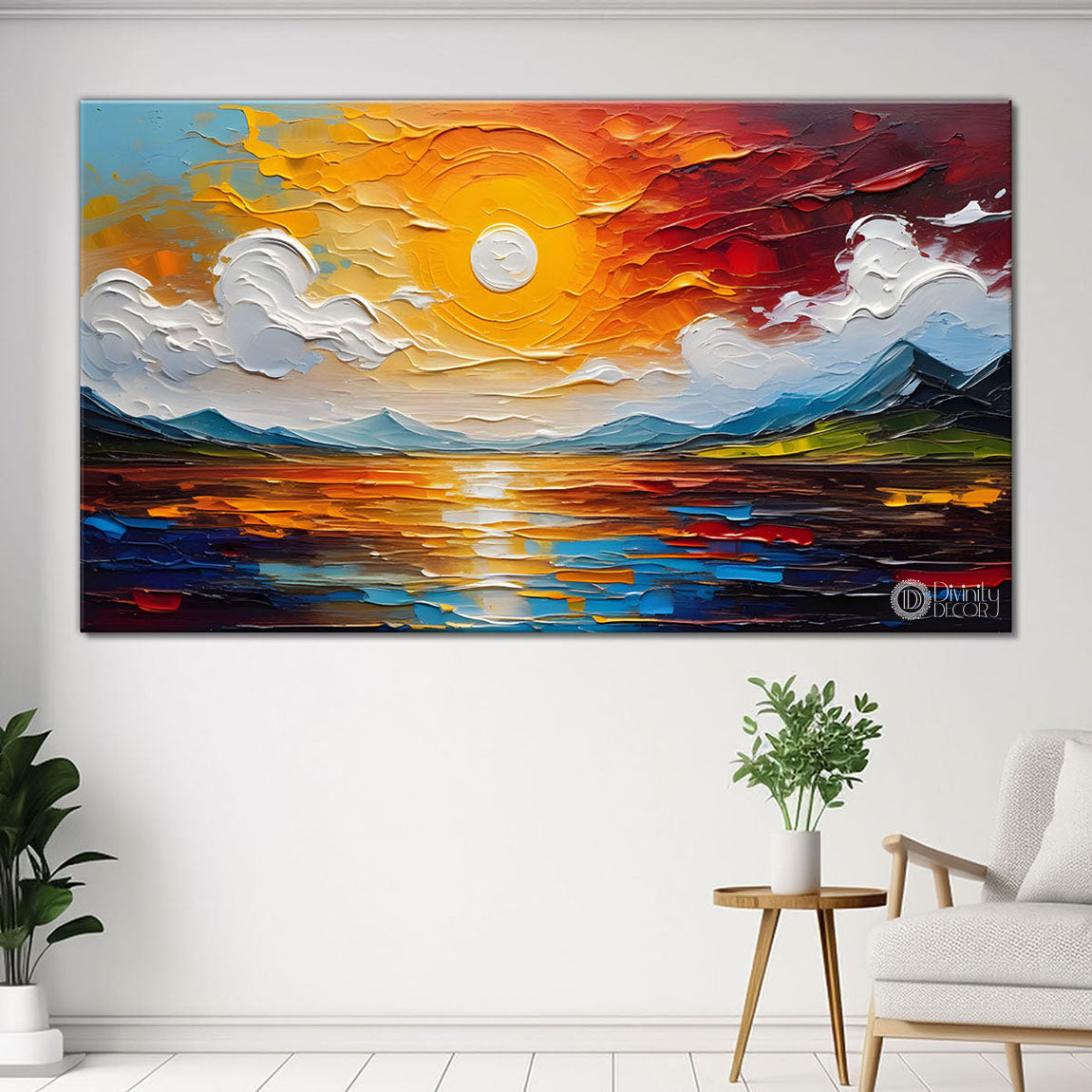 River and sunset painting Canvas Painting - Nature Art -309