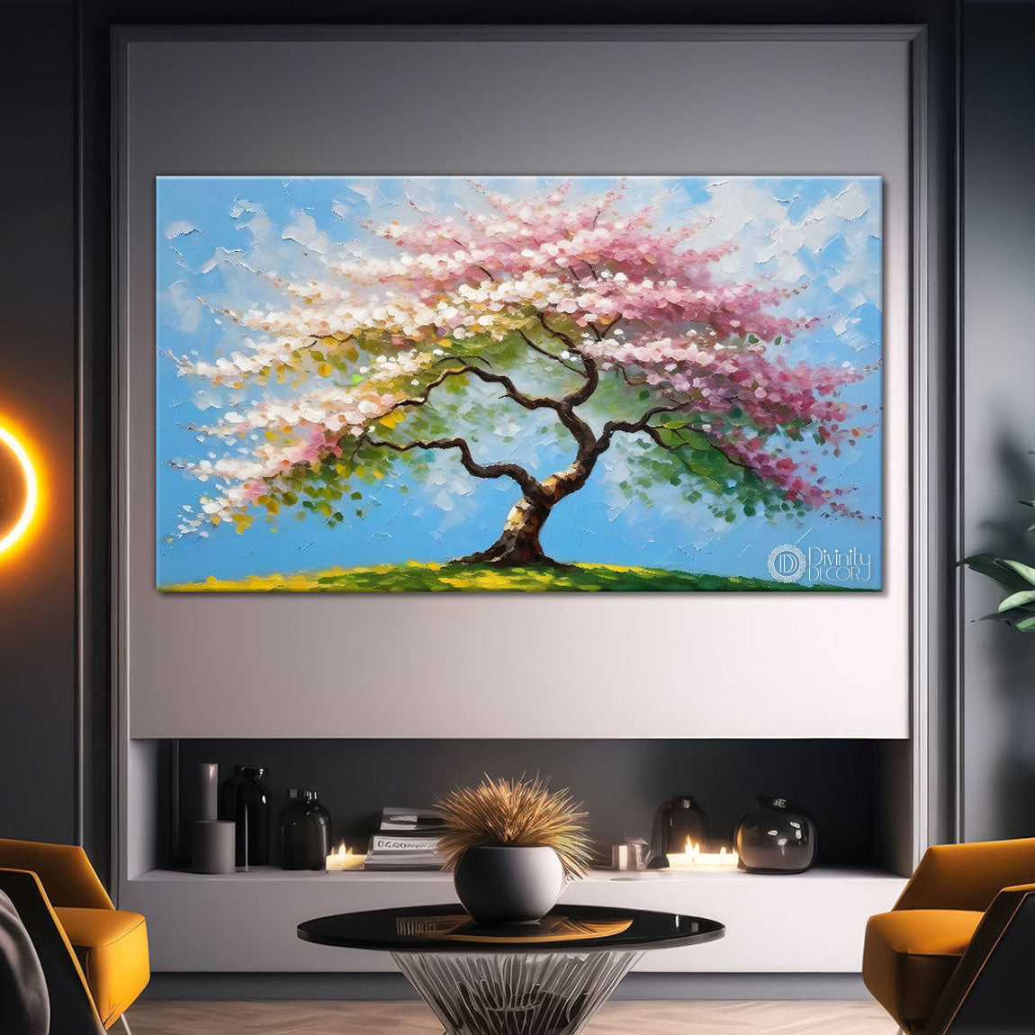 Spring tree in textured modern art- Design - Tree-309