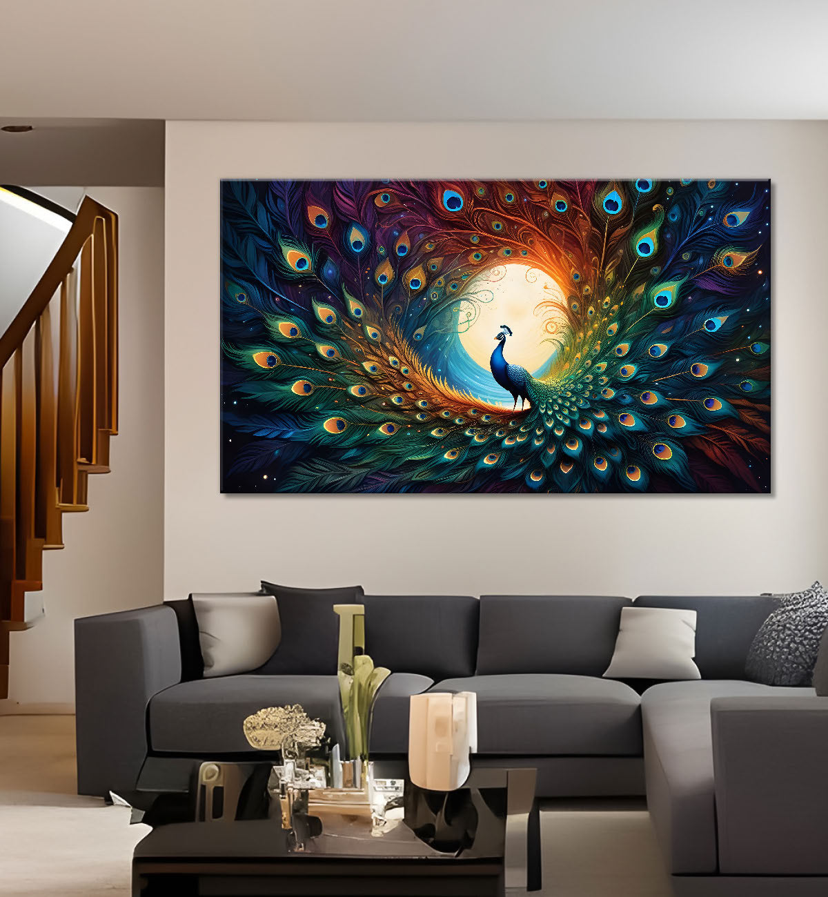Colorful peacock feather painting Canvas Painting - Design - Peacock-30