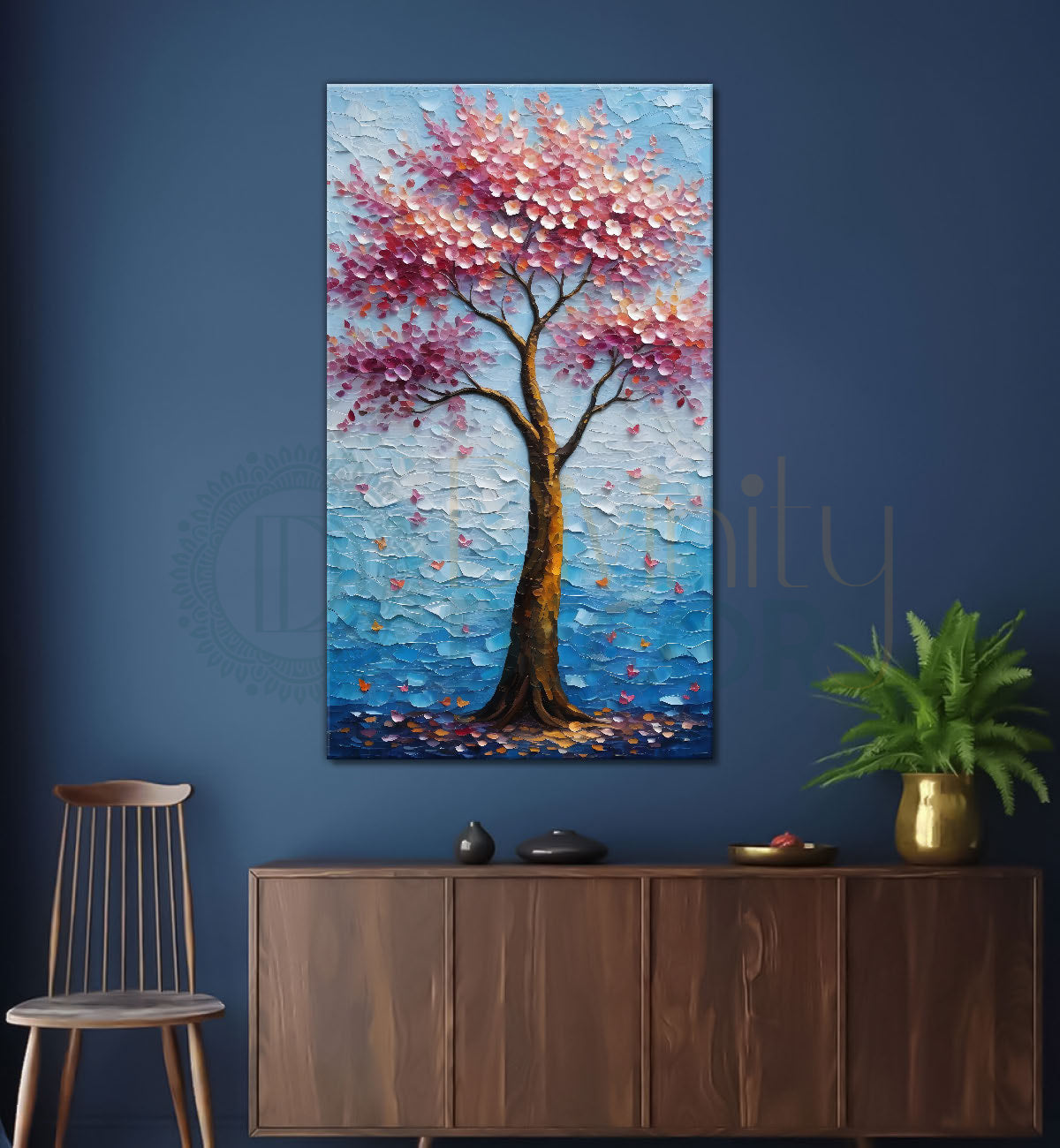 Spring tree with beautiful sky blue background textured modern art Canvas painting - Tree-V-30