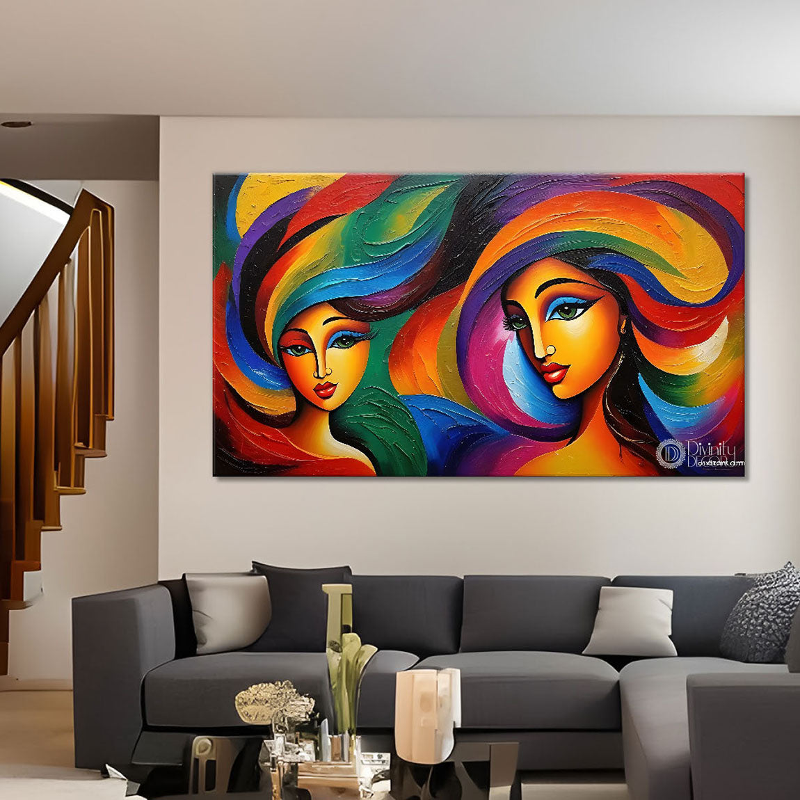Beautiful women with colorful background modern art Canvas Painting - Design - Modern-L-310