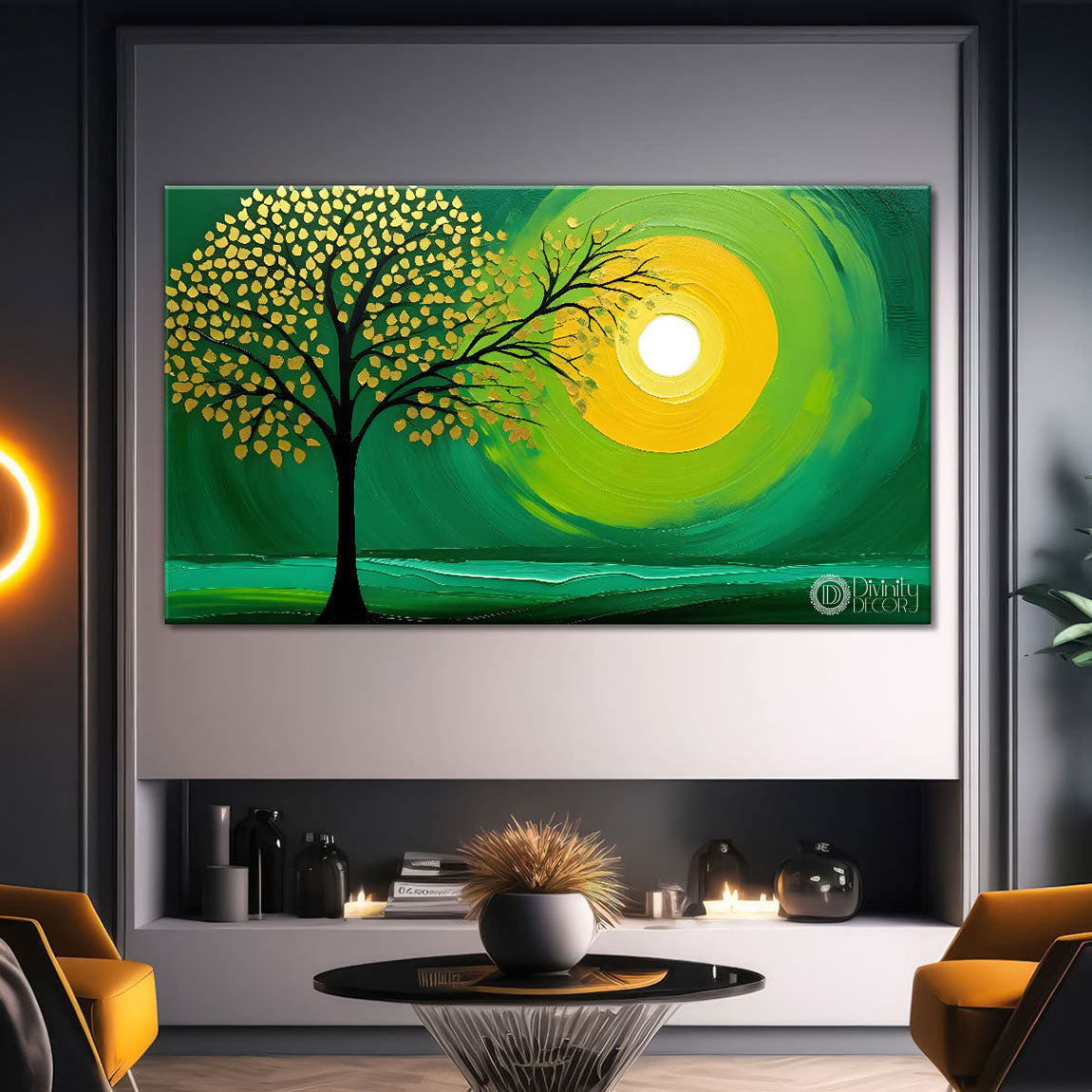 Green tree in bright textured modern art- Design - Tree-310
