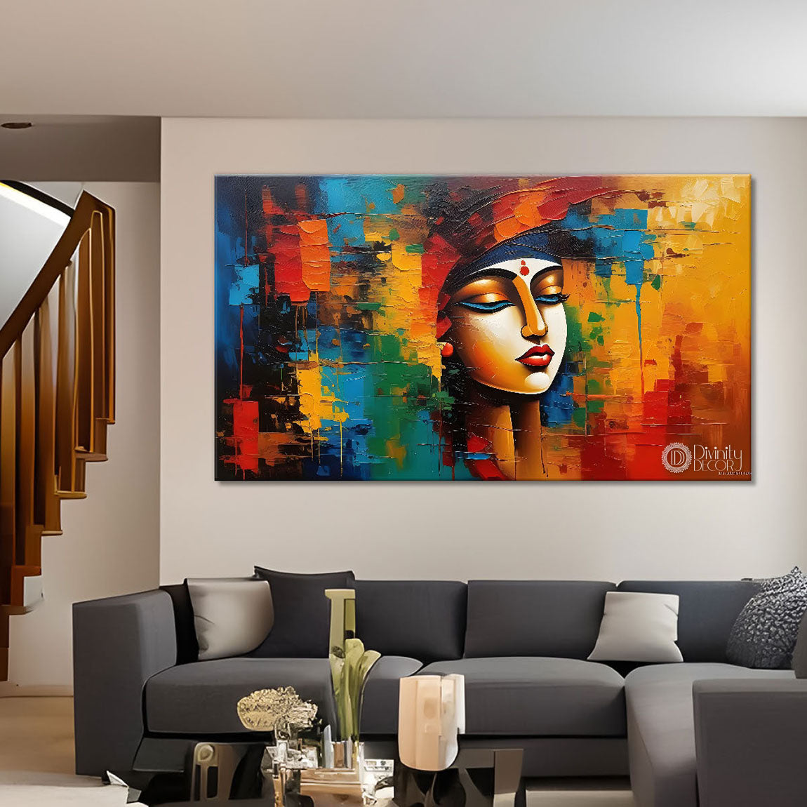 Beautiful woman with colorful background modern art Canvas Painting - Design - Modern-L-312