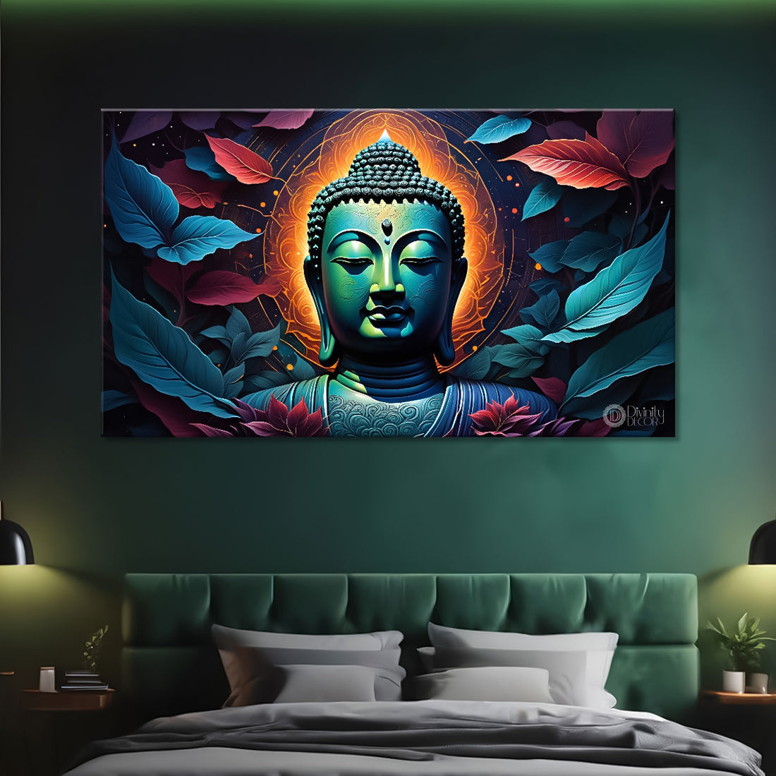 Blue buddha with the colorful background textured painting Canvas Wall Painting - Buddha-316