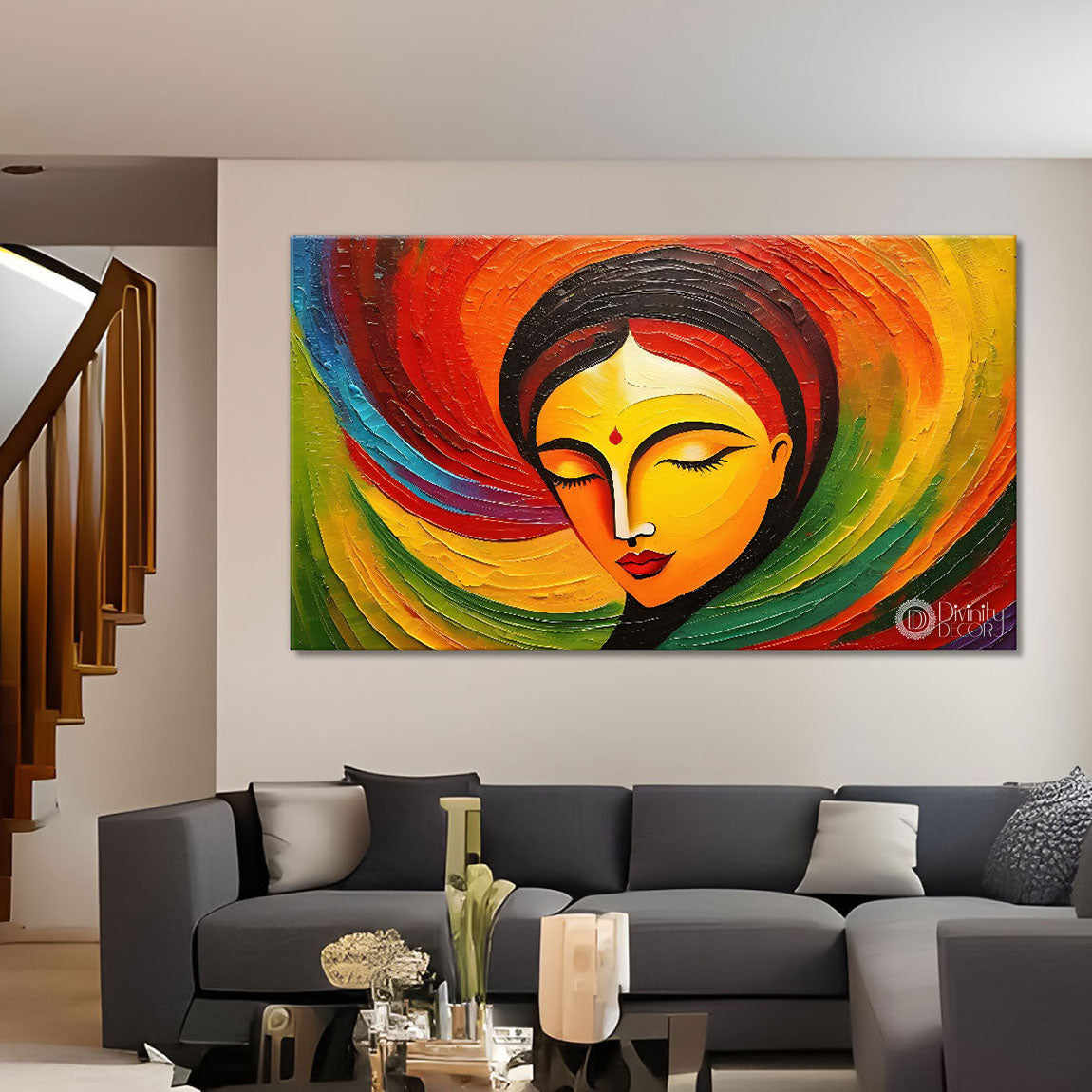 Beautiful woman with colorful background modern art Canvas Painting - Design - Modern-L-318