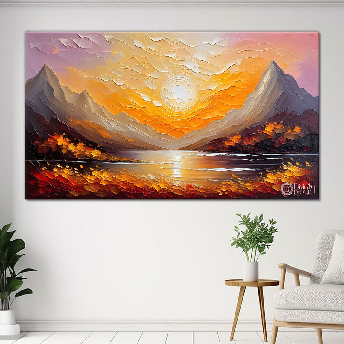 Mountains with sunset painting Canvas Painting - Nature Art -319