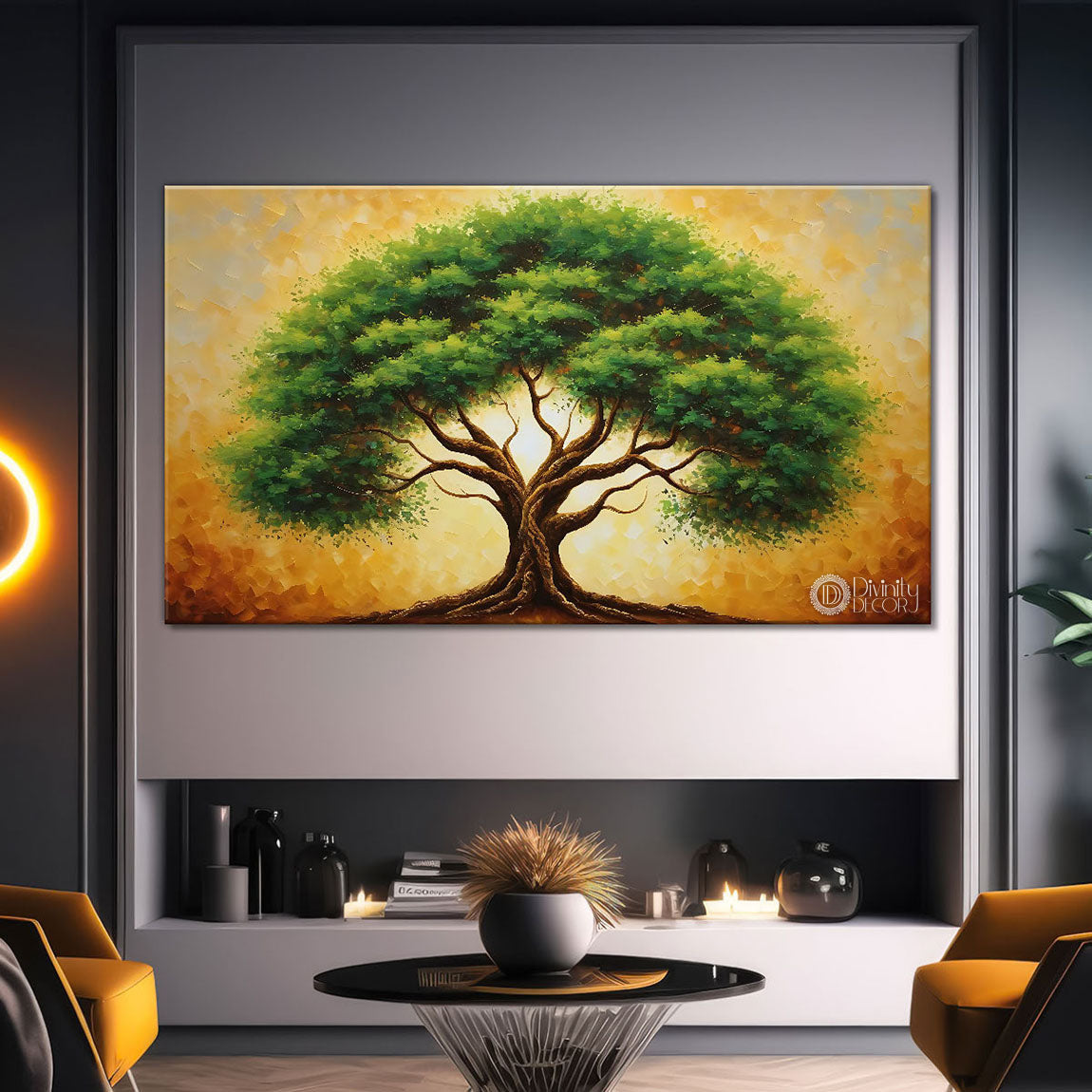 Green tree in bright textured modern art- Design - Tree-321