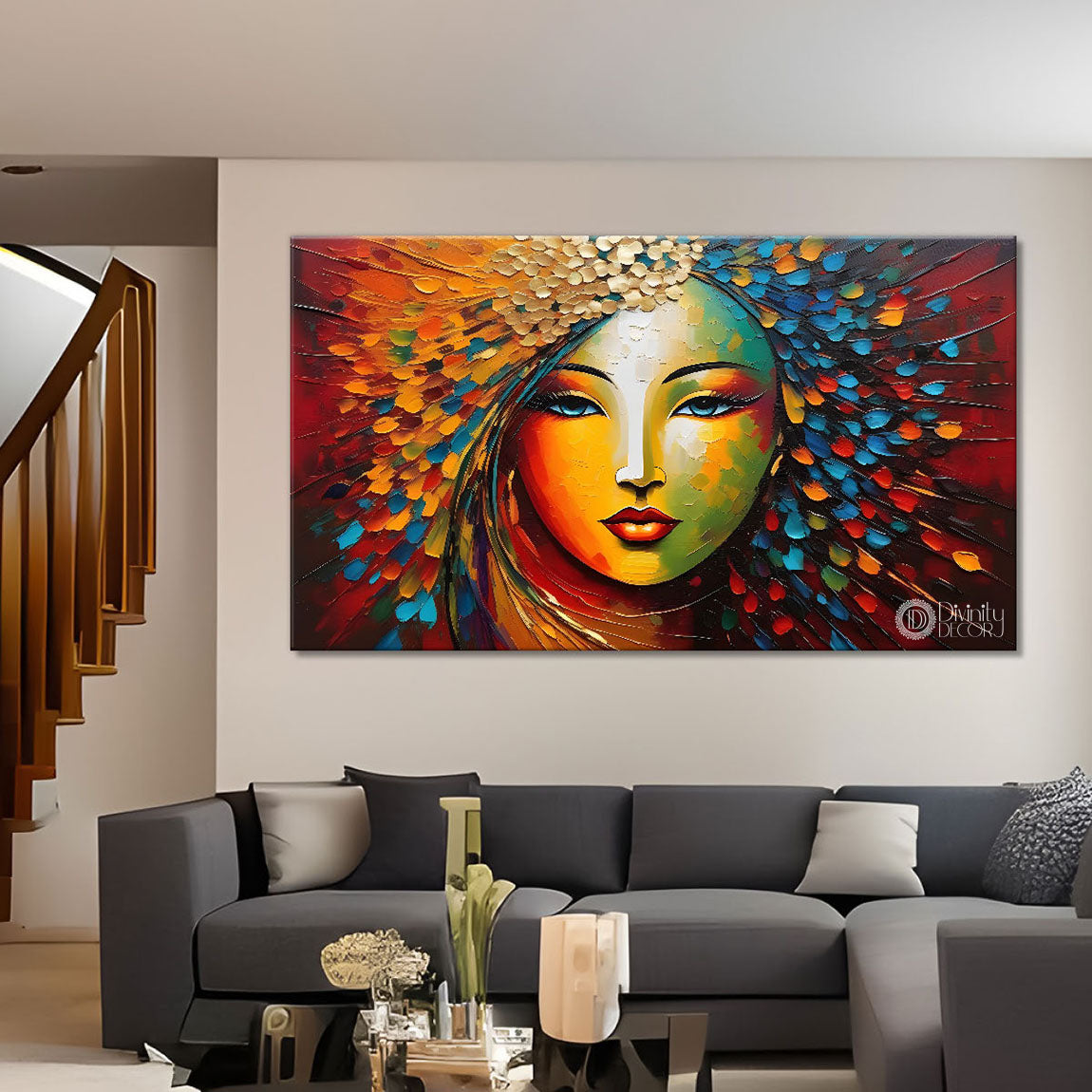 Beautiful woman with colorful background modern art Canvas Painting - Design - Modern-L-323
