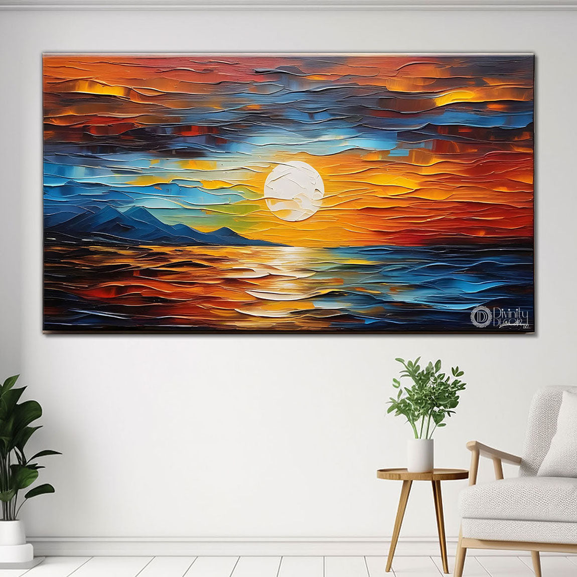 Sunset view in textured painting Canvas Painting - Nature Art -323