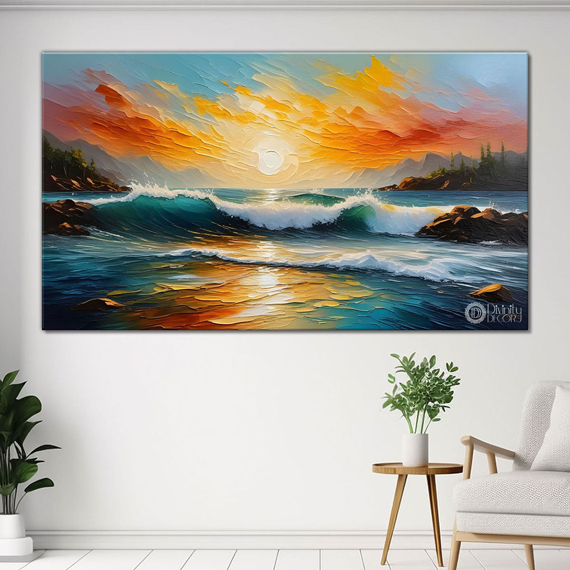 Mountains with sunset painting Canvas Painting - Nature Art -324