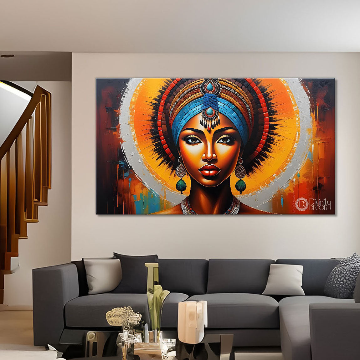 Tribal lady face modern art Canvas Painting - Design - Modern-L-325