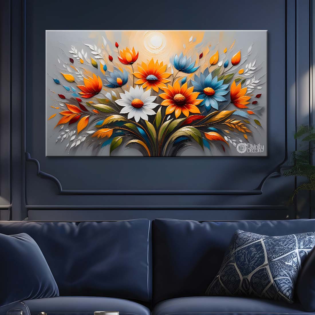 Colorful flowers with light background canvas painting- Flower-327