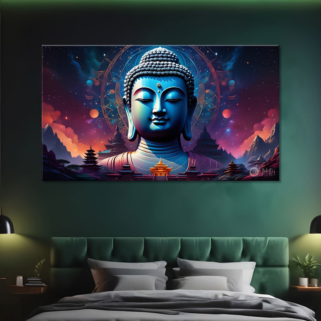 Blue buddha with pink background textured painting Canvas Wall Painting - Buddha-328
