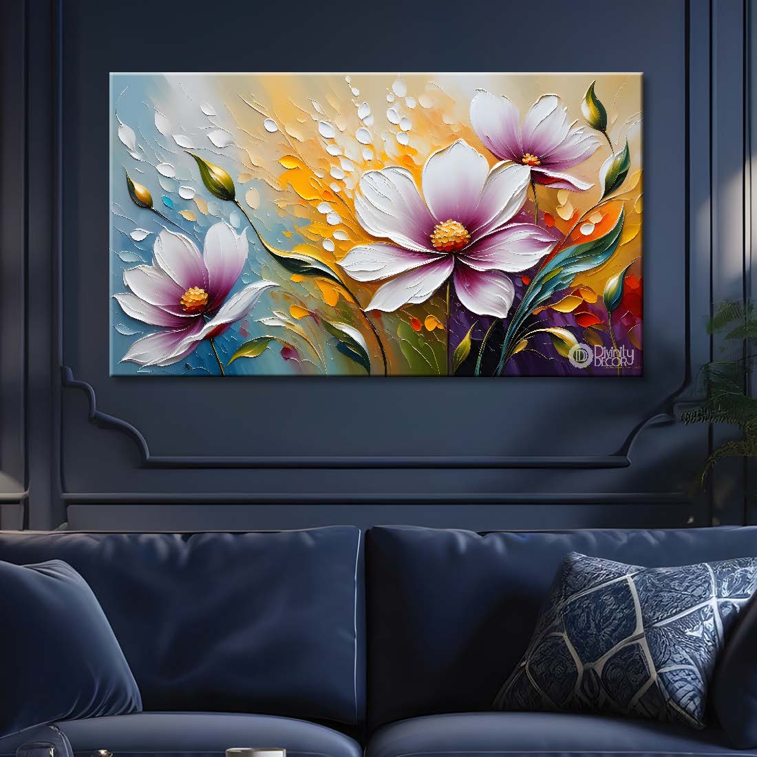 Purple flowers with light background canvas painting- Flower-328