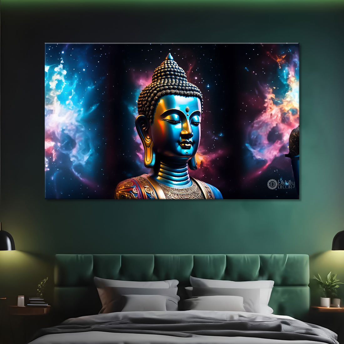 Blue buddha with the galaxy background textured painting Canvas Wall Painting - Buddha-329
