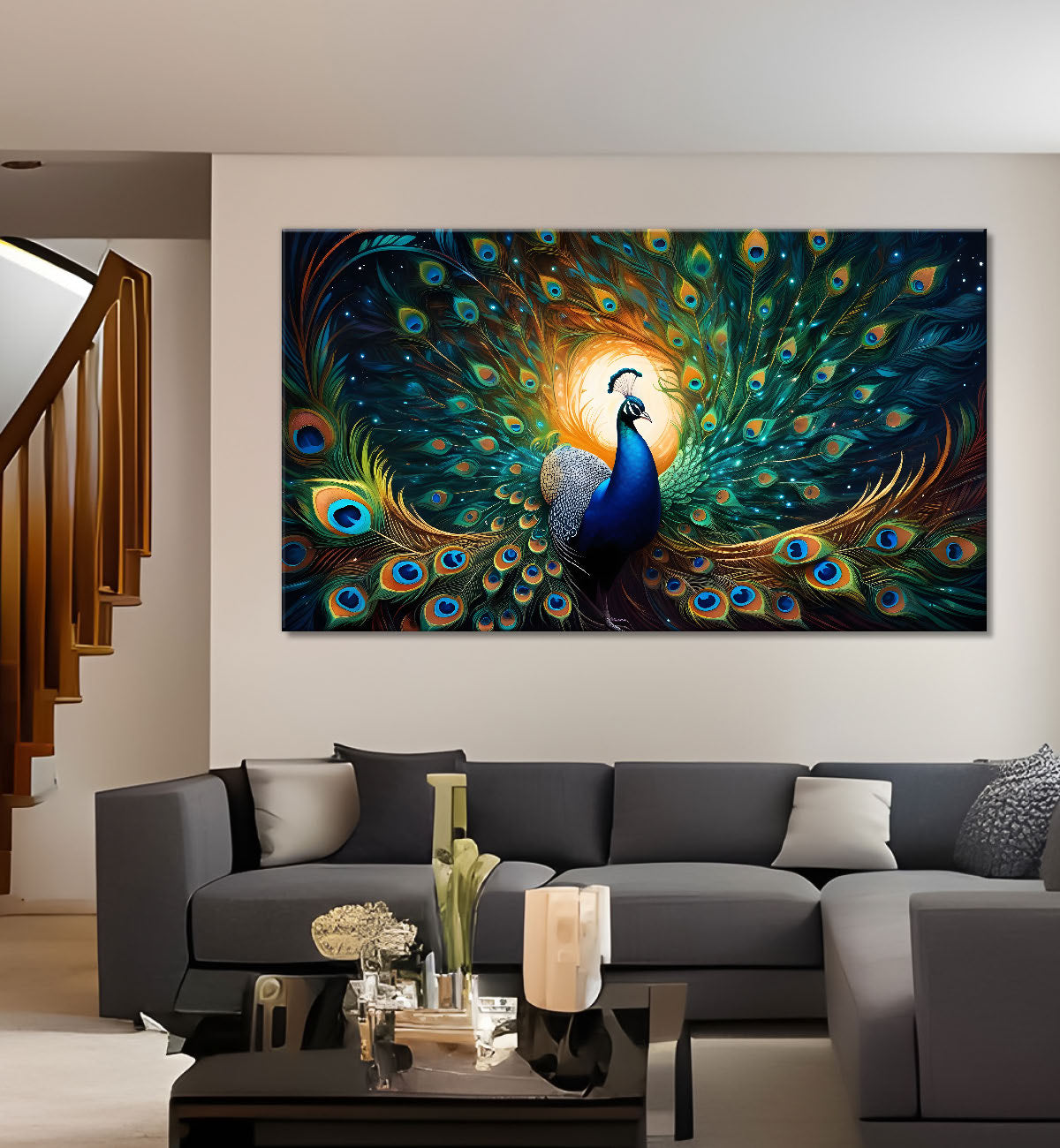 Peacock in bright colors oil painting Canvas Painting - Design - Peacock-32