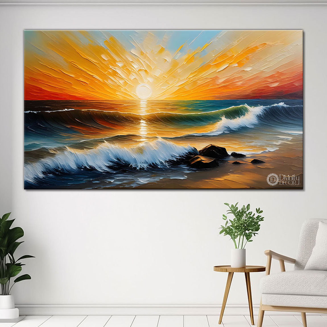 Beach and wave with sunset painting Canvas Painting - Nature Art -330