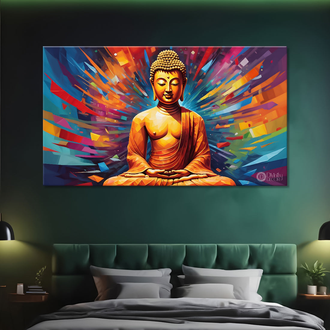 Golden buddha with colorful background textured painting Canvas Wall Painting - Buddha-331