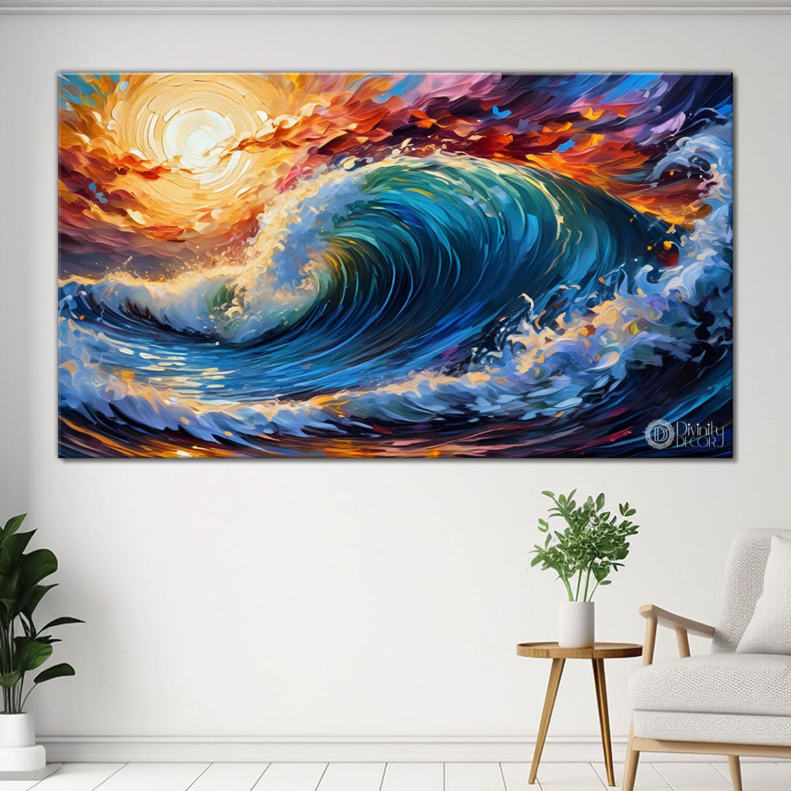 Colorful waves in textured painting Canvas Painting - Nature Art -332