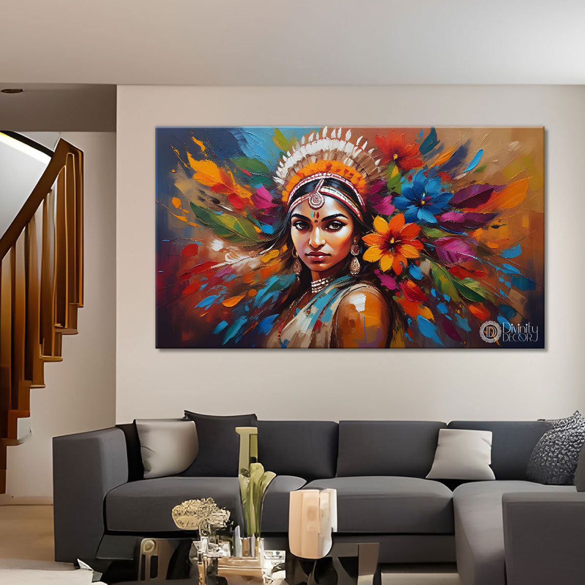 Tribal lady face modern art Canvas Painting - Design - Modern-L-332
