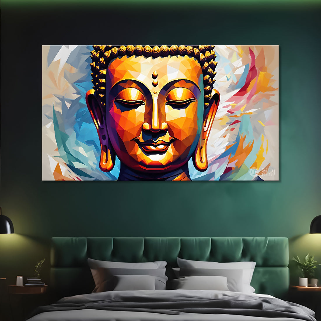 Golden buddha with colorful background textured painting Canvas Wall Painting - Buddha-333