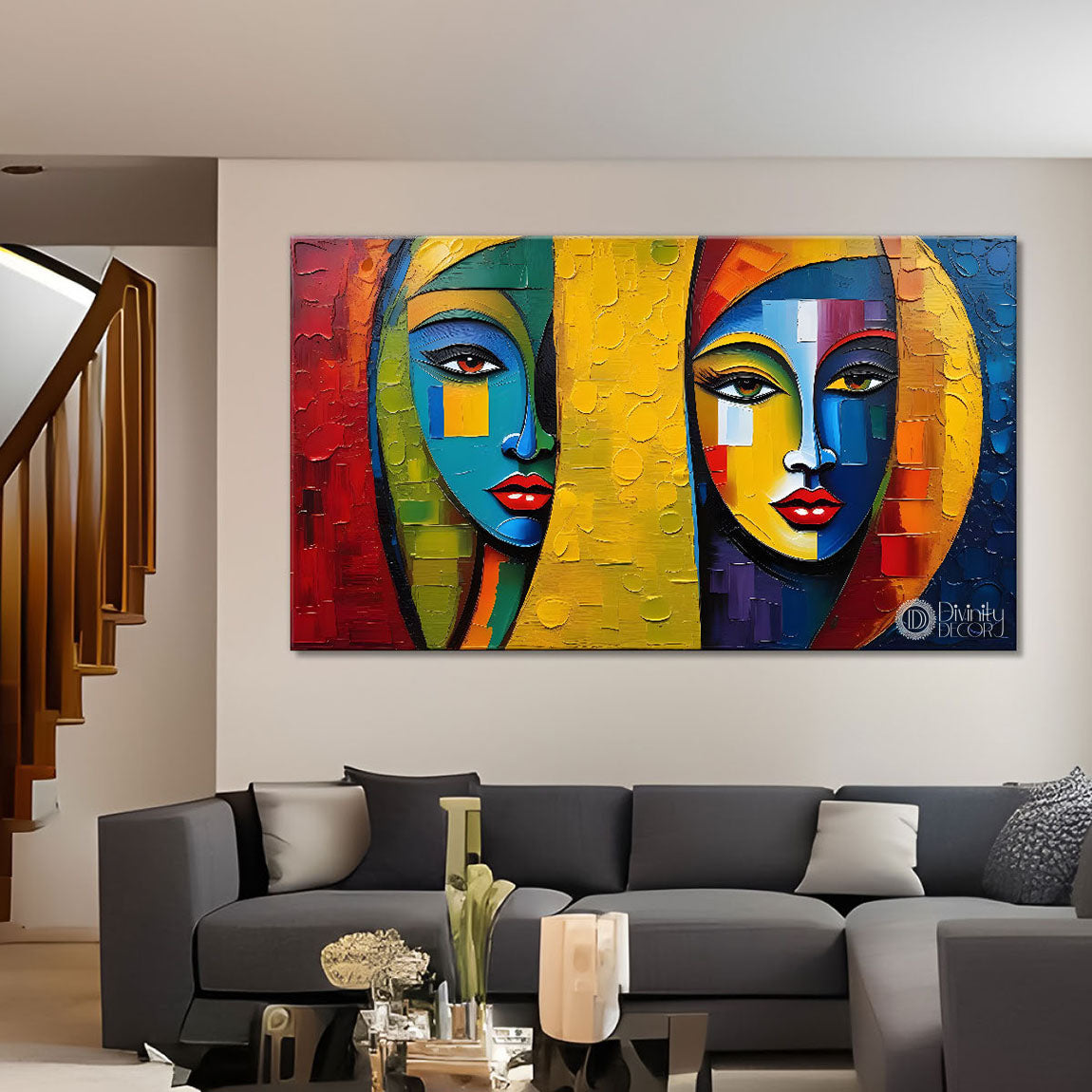 Beautiful women with colorful background modern art Canvas Painting - Design - Modern-L-333