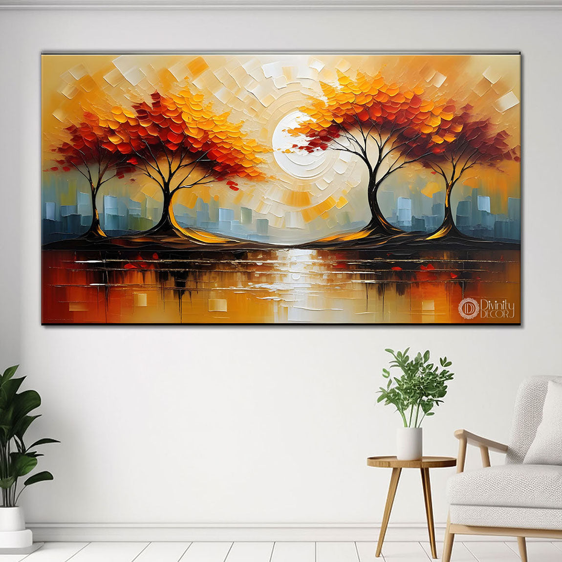 Orange trees with textured painting Canvas Painting - Nature Art -333