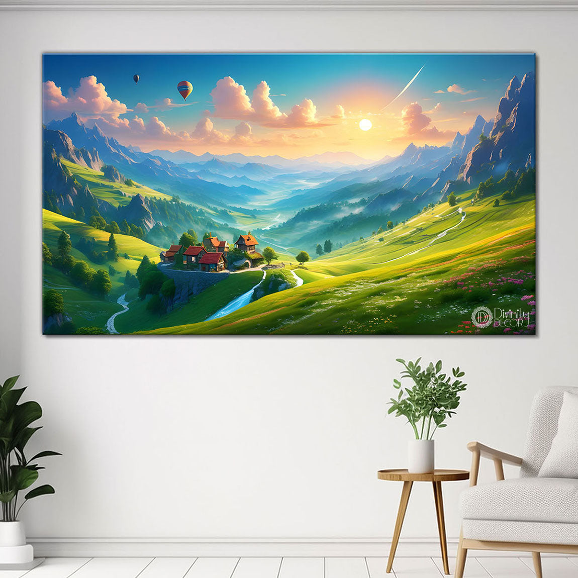 Mountains with greenery painting Canvas Painting - Nature Art -334