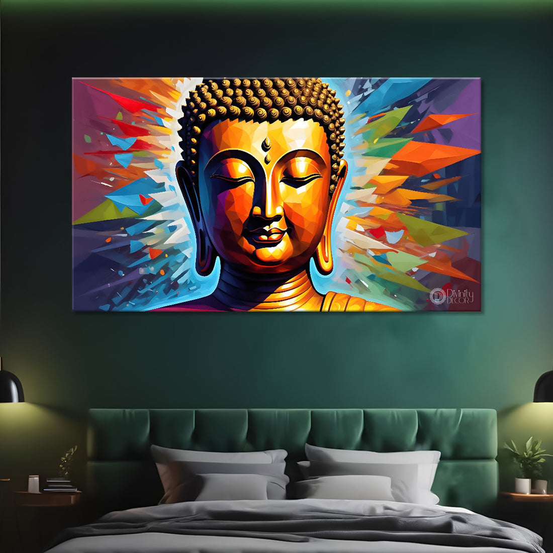 Golden buddha with colorful background textured painting Canvas Wall Painting - Buddha-335
