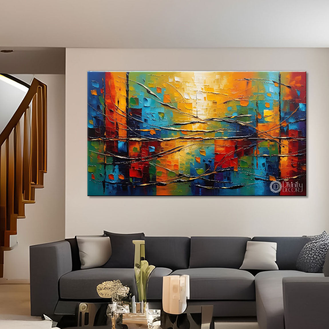 Sunset view textured modern art Canvas Painting - Design - Modern-L-335
