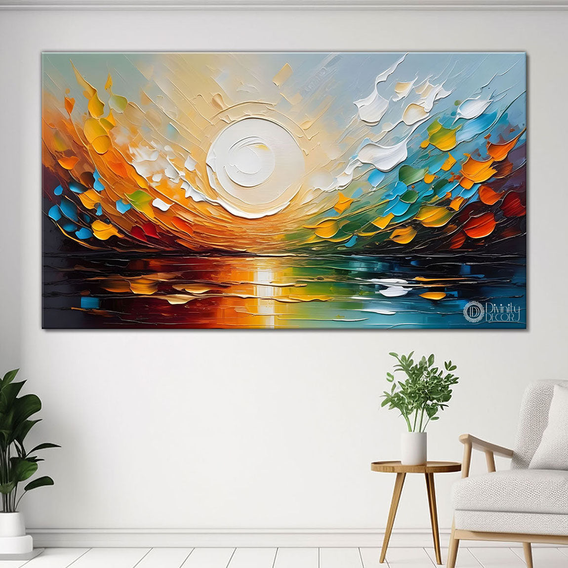 Sunset view in textured painting Canvas Painting - Nature Art -336