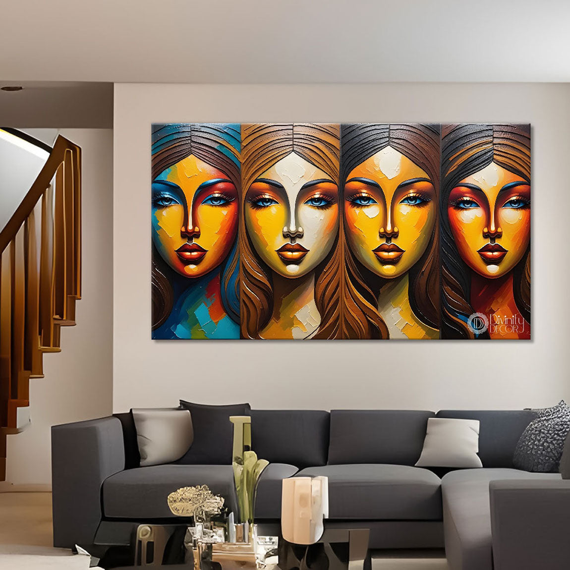 Multiple faces in textured modern art Canvas Painting - Design - Modern-L-336
