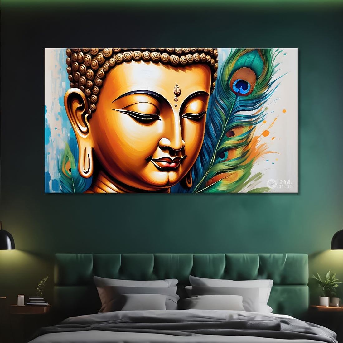 Golden buddha with colorful background textured painting Canvas Wall Painting - Buddha-337