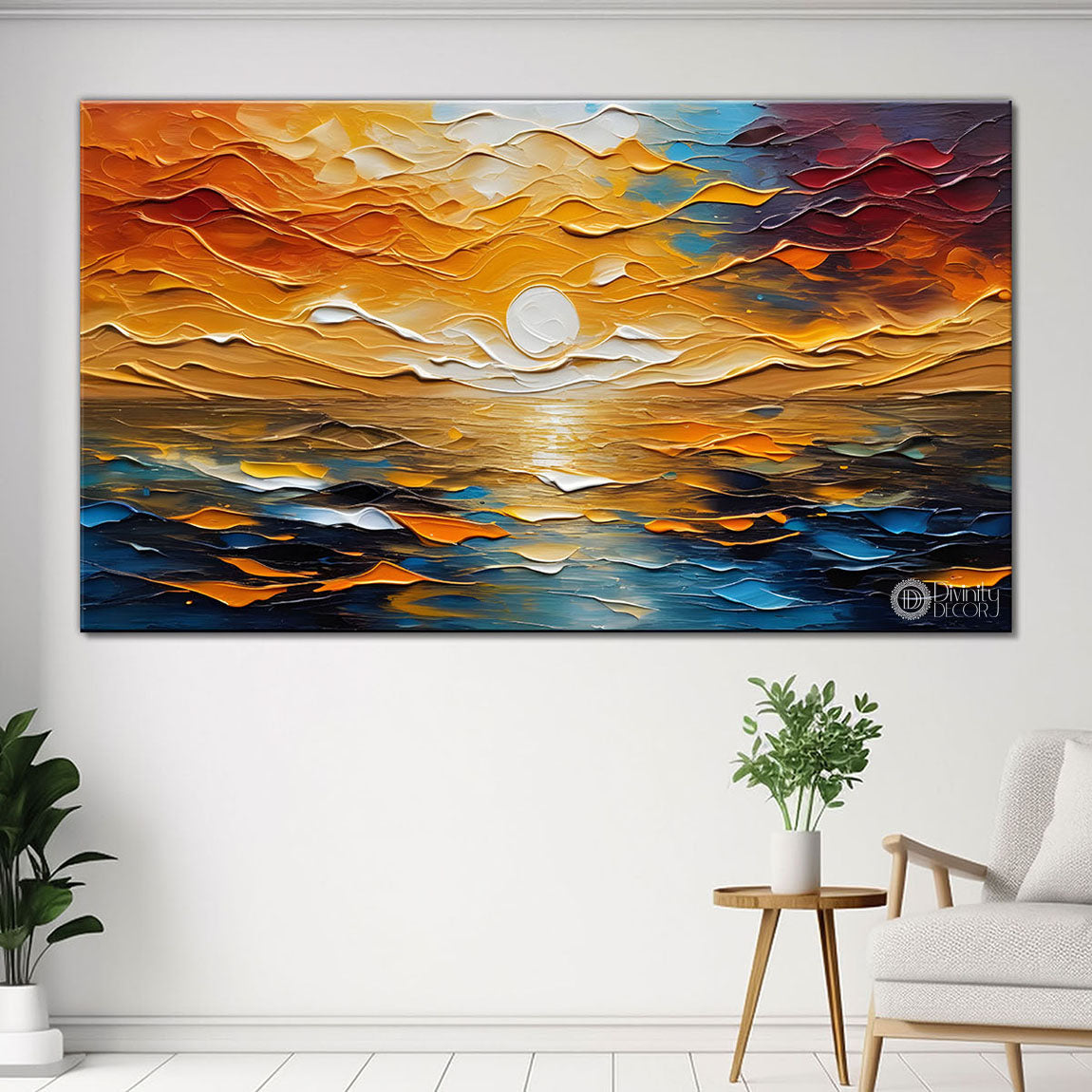 Sunset view in textured painting Canvas Painting - Nature Art -338