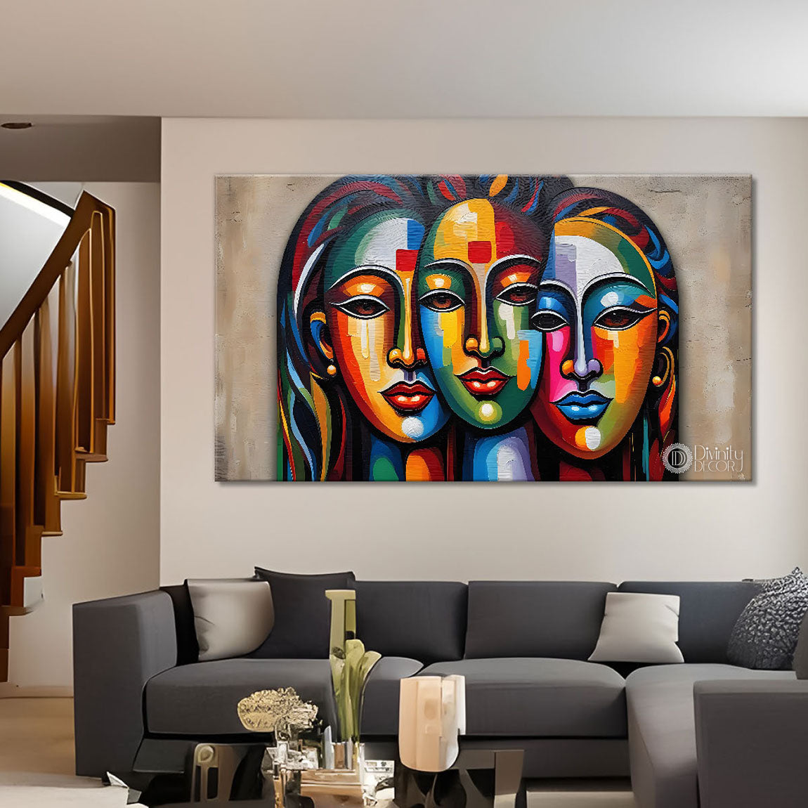 Multiple faces in textured modern art Canvas Painting - Design - Modern-L-338