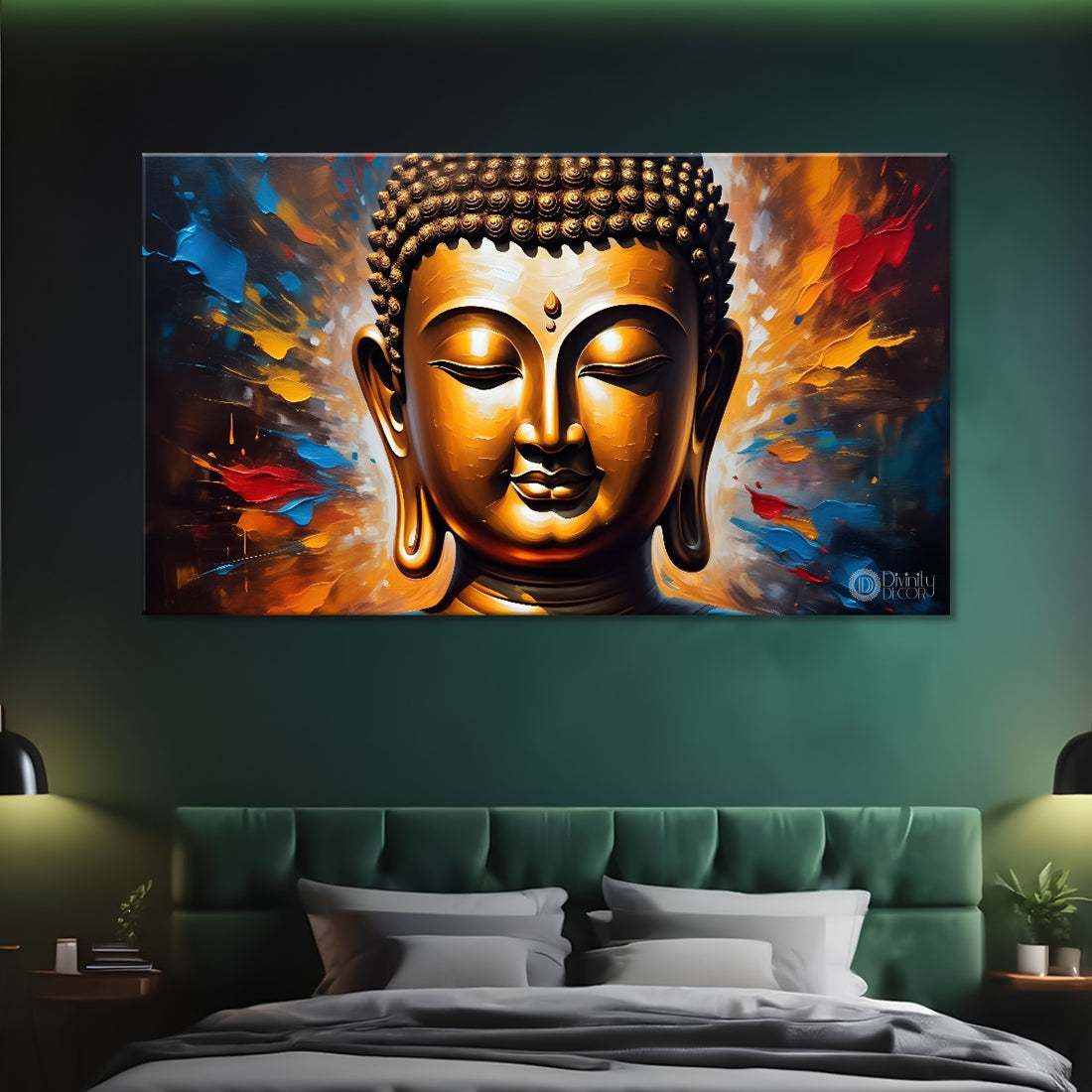 Golden buddha with colorful background textured painting Canvas Wall Painting - Buddha-339