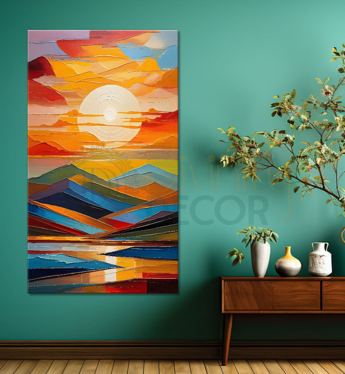 Colourful texutred modern art painting off mountains with sunset Canvas Painting - Design - Modern-V-33