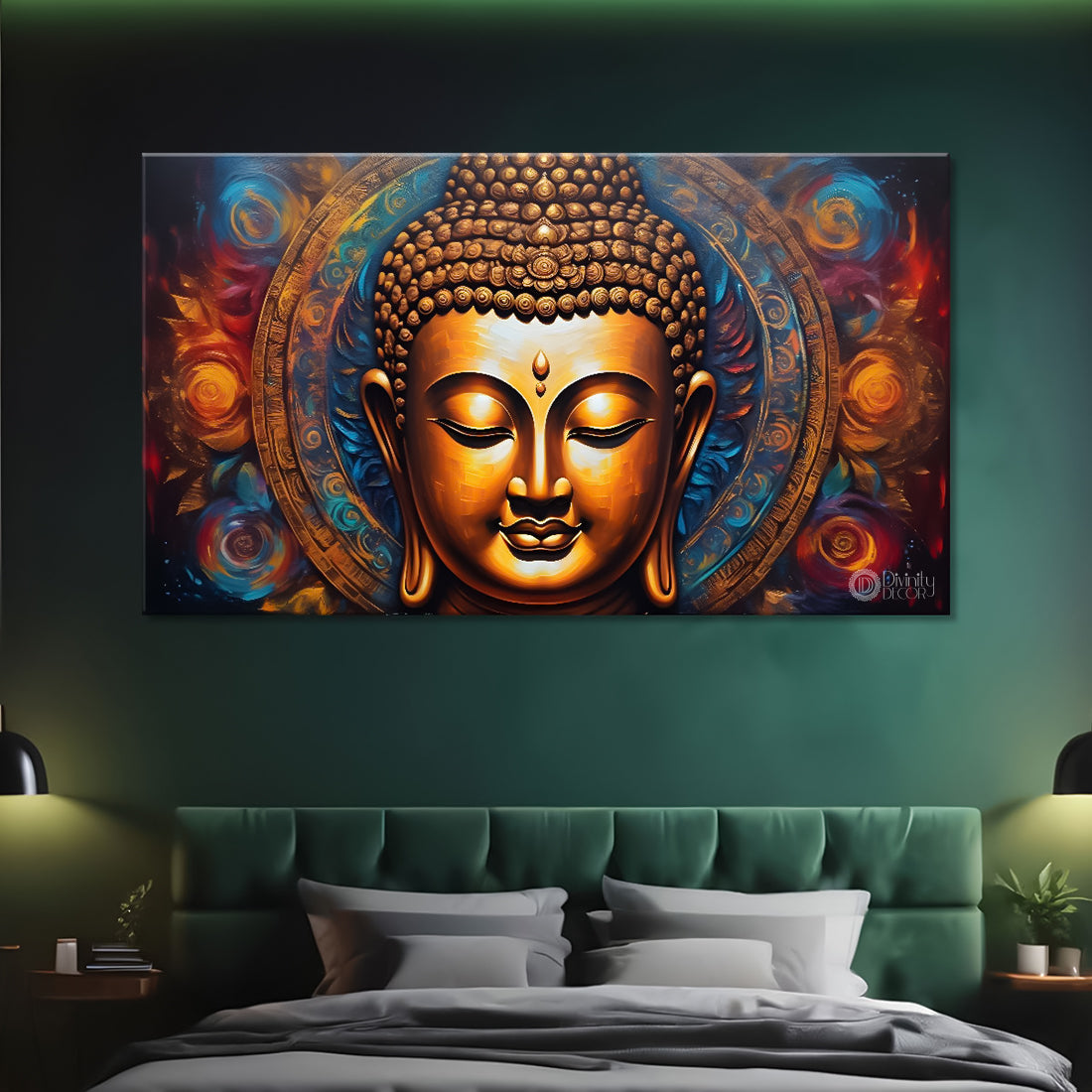 Golden buddha with colorful background textured painting Canvas Wall Painting - Buddha-340