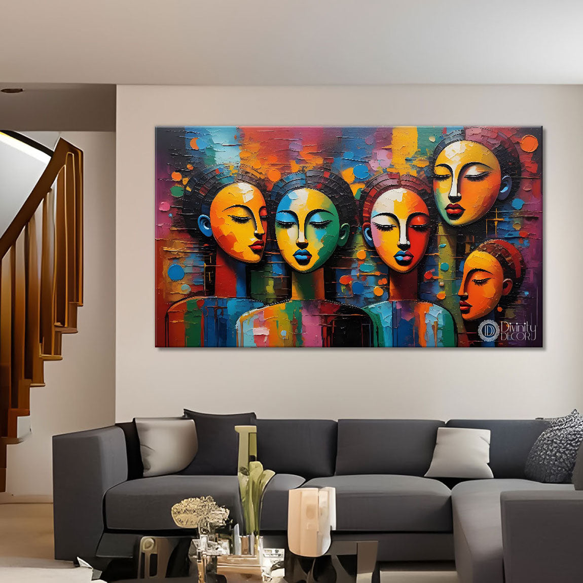 Multiple faces in textured modern art Canvas Painting - Design - Modern-L-340