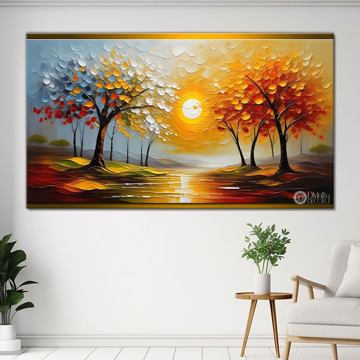 Trees and sun painting Canvas Painting - Nature Art -341
