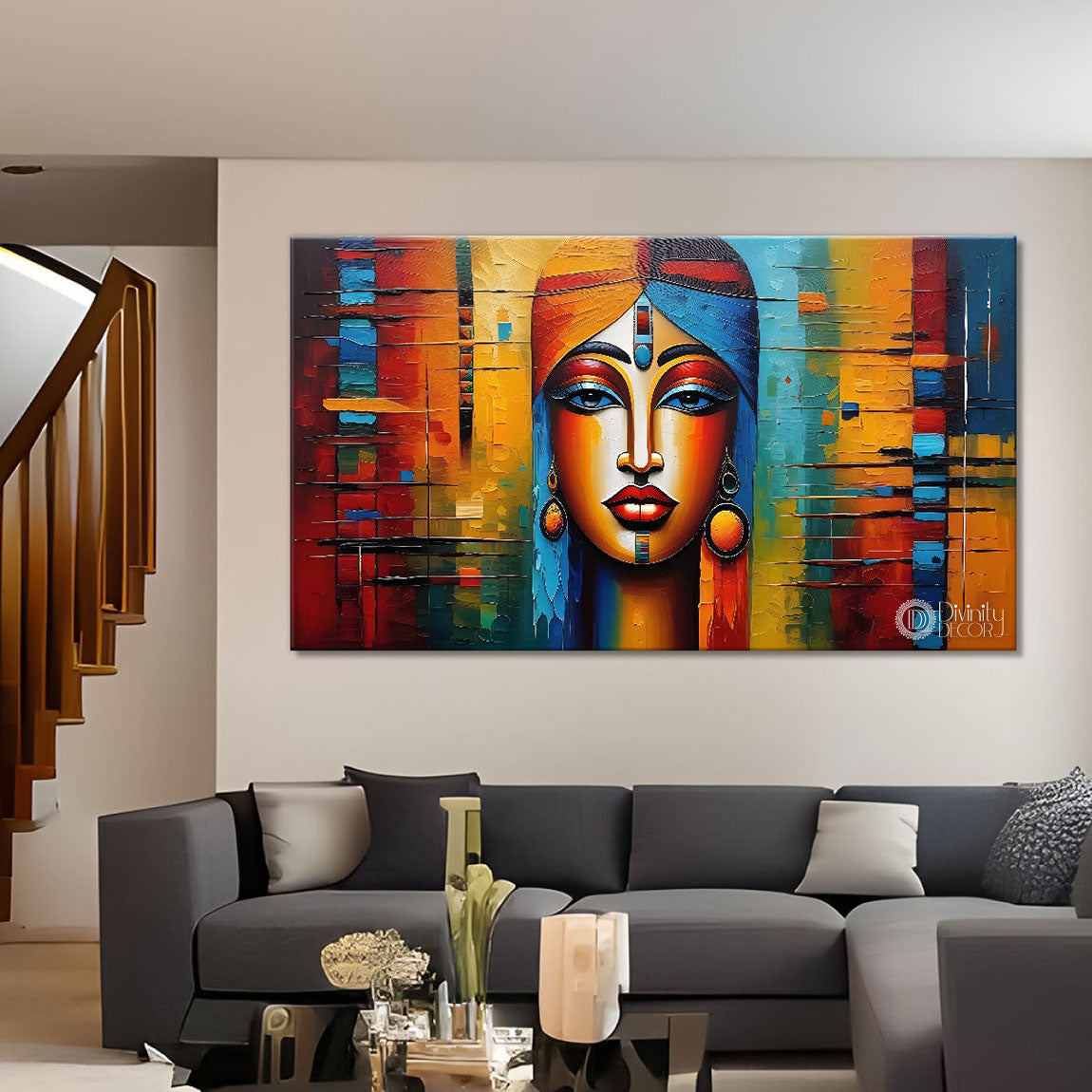 Tribal lady face modern art Canvas Painting - Design - Modern-L-342