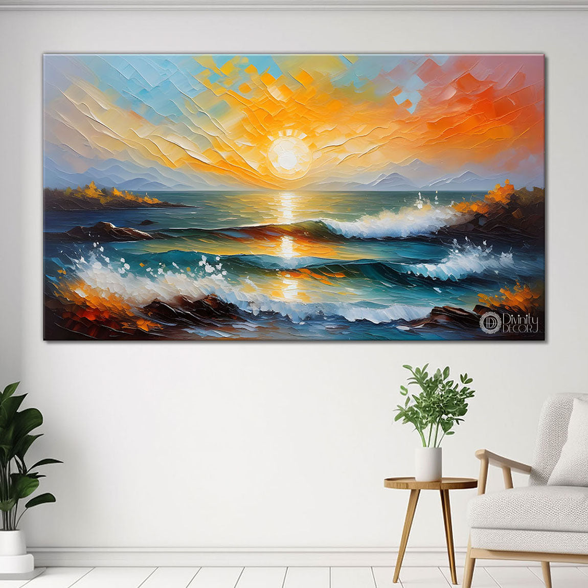 Sunset with sun painting Canvas Painting - Nature Art -344