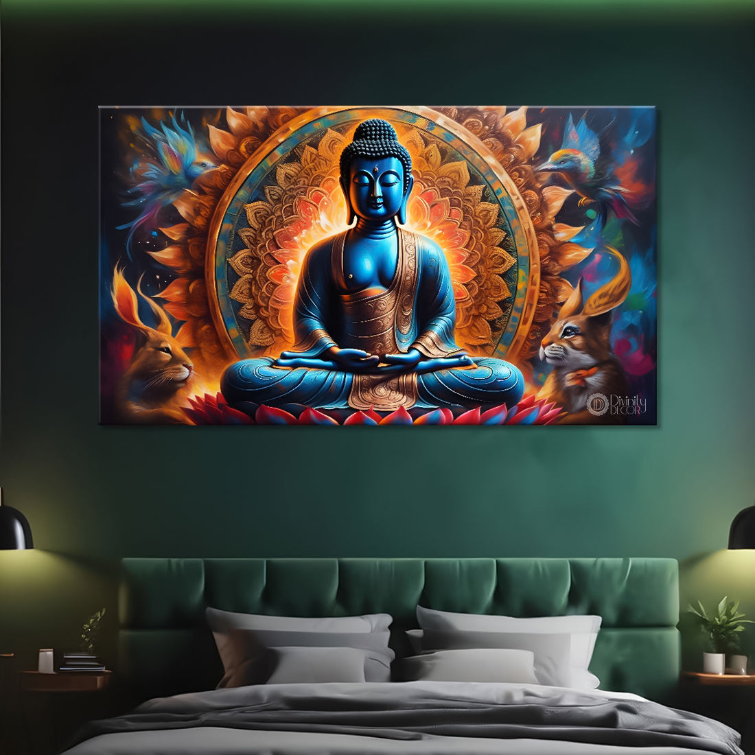 Golden buddha with colorful chakra background textured painting Canvas Wall Painting - Buddha-345