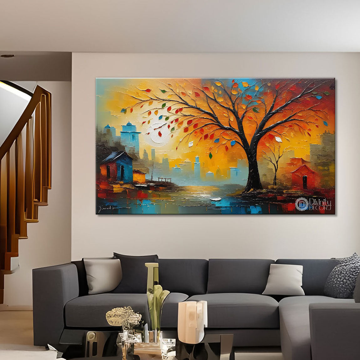 Tree in textured modern art Canvas Painting - Design - Modern-L-345