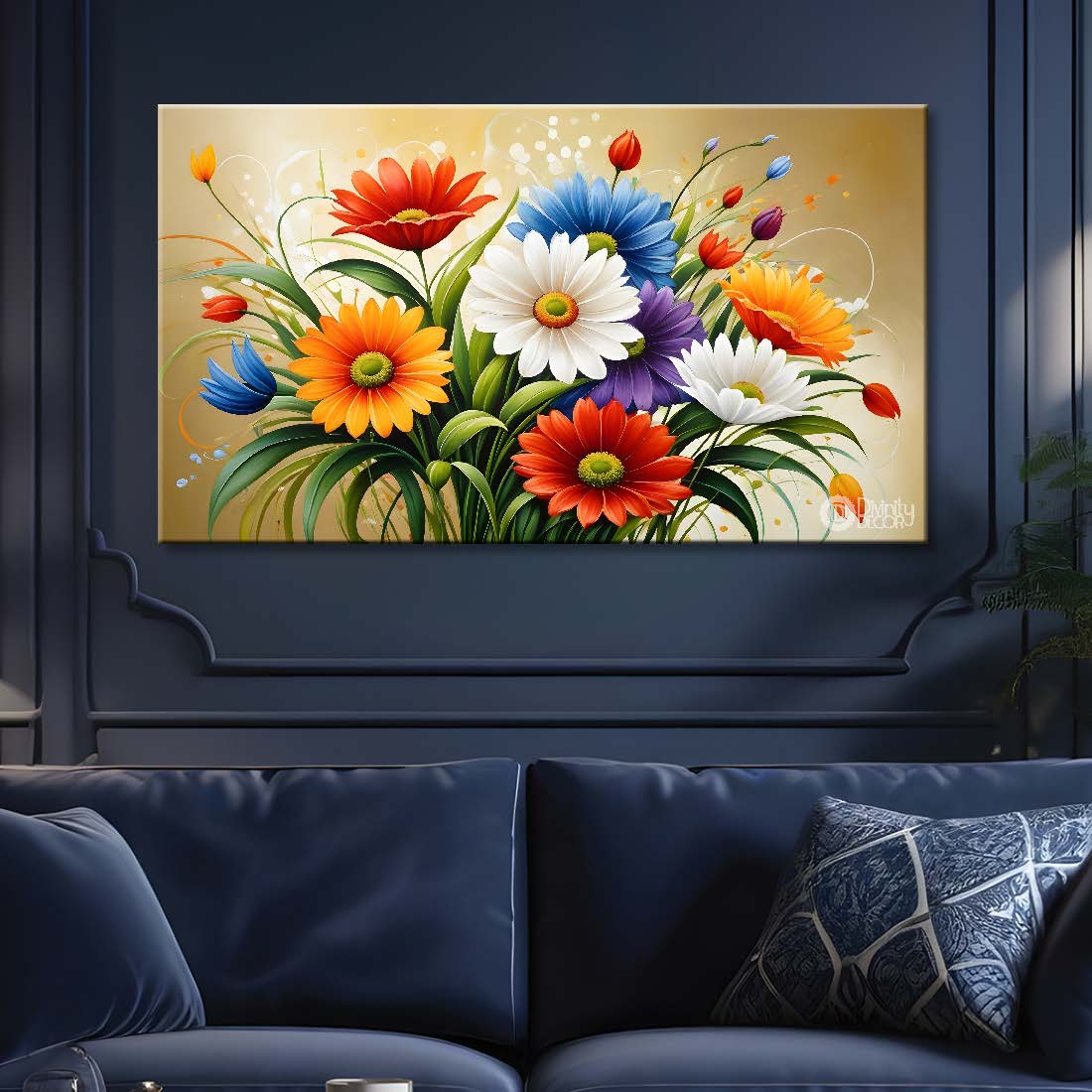 Colorful flowers in light background canvas painting- Flower-346