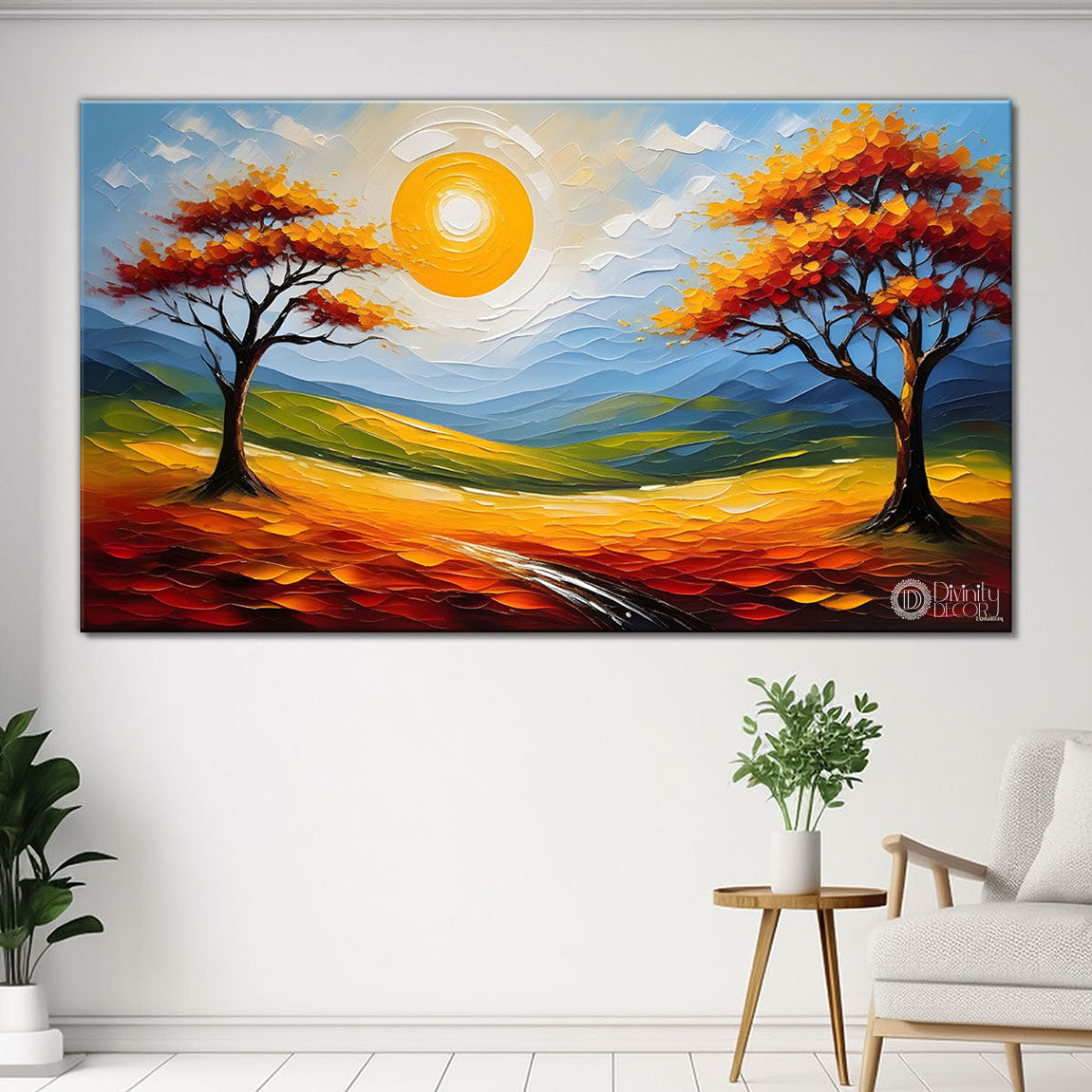 Orange trees with sun painting Canvas Painting - Nature Art -347