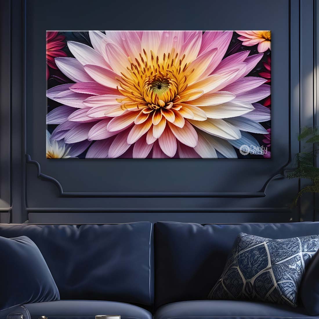 Pink flower in dark background canvas painting- Flower-347