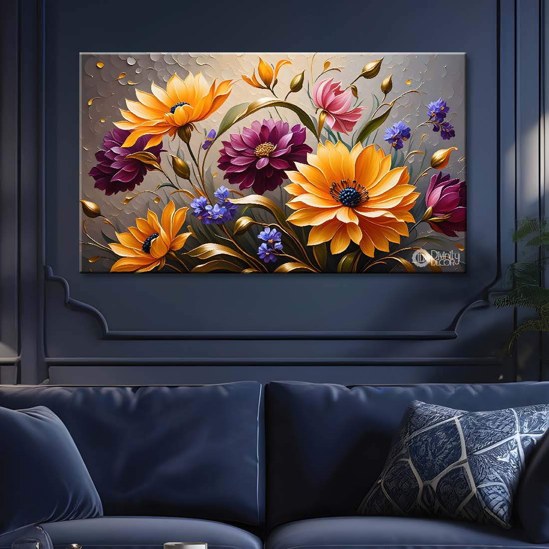 Yellow flowers in light background canvas painting- Flower-348